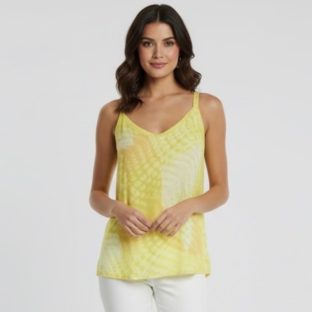 Cabi Sunbeam Cami Tank Top Yellow Sleeveless V-Neck Polka Dot‎ Women Medium